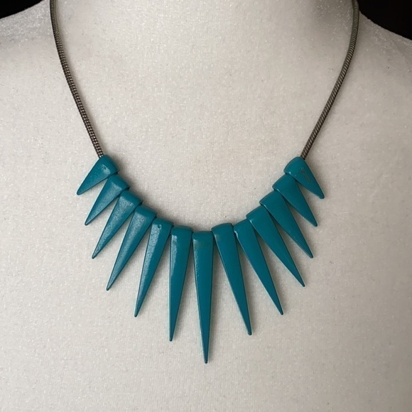 Anthropologie Teal Spike Rocker Edgy Rebel Tribal Bohemian Necklace - Picture 3 of 9